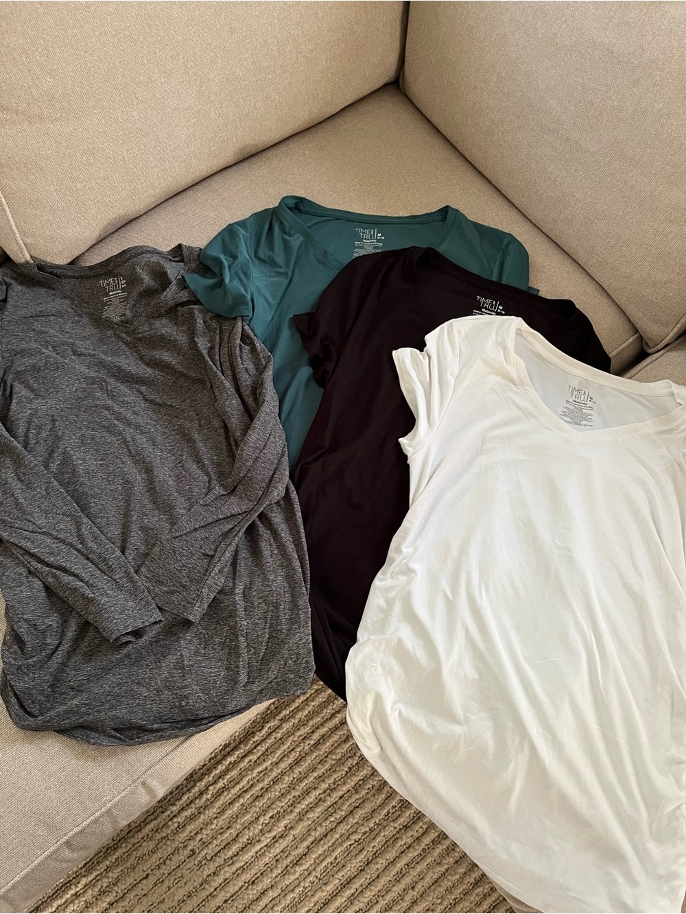 Maternity Soft Scoop Neck Tee - White, Black, Teal & Gray